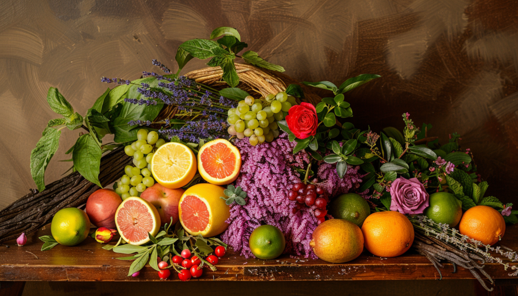 A cornucopia of zesty, heady, woody, floral aromas for your perfume