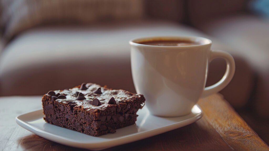 A square of space cake and a mug of coffee - happy days!