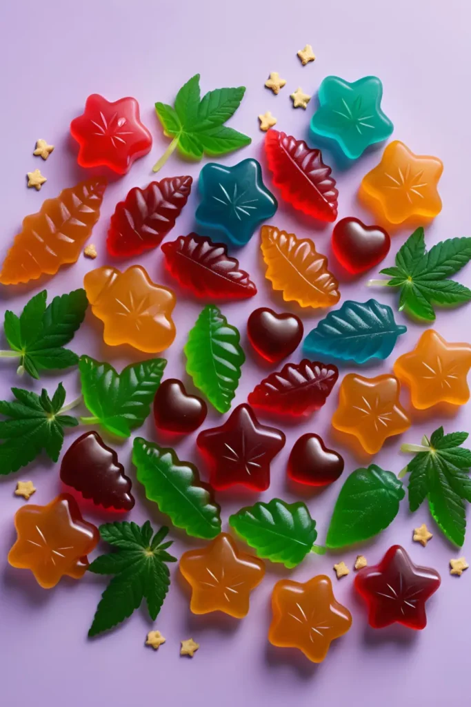 Vegan cannabis gummies in a variety of shapes, cannabis oil