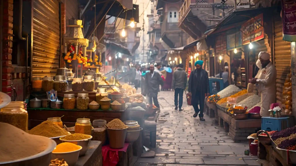 A Varanasi street with stalls selling Bhang and Thandai
