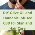 A man grooming his beard and a woman with glossy hair holding a bottle of Olive Oil and Cannabis-Infused CBD for Skin and Hair Care