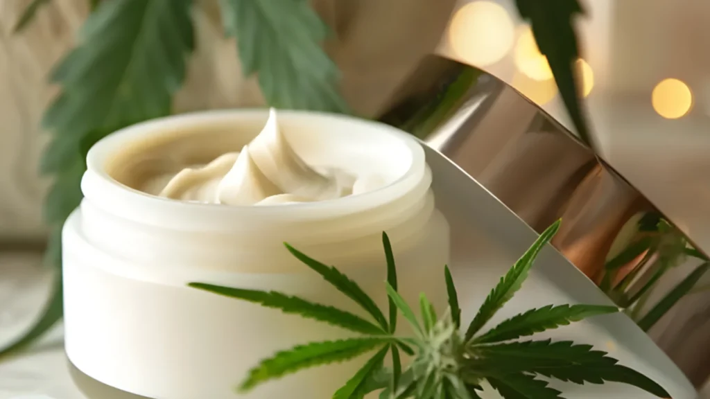 Terpenes in cannabis alongside an open jar of moisturiser