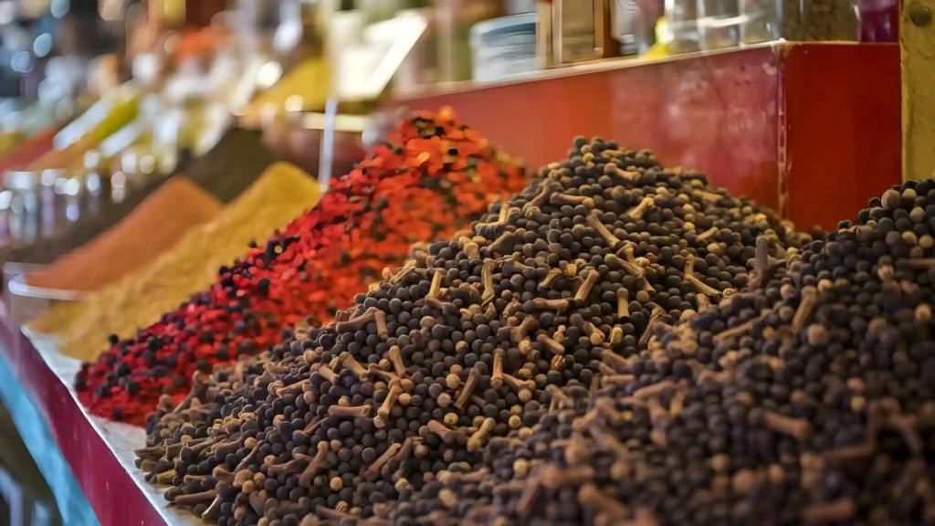 Piles of spices stacked high in a market - a rich source of cannabis terpenes