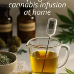 A measuring cup with cannabis infised oils and butters in it.