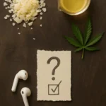 Soy Wax flakes and a pair of earbuds for a podcast.
