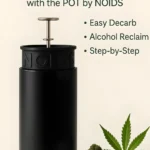 The POT by Noids herbal decarboxylator with fresh and dried cannabis alongside.