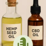 A bottle of hemp seed oil and a bottle of cbd oil.