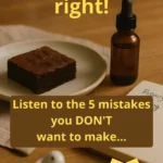 Cannabis brownie, tincture bottle, and wireless earbuds.