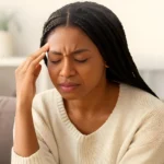 a woman with a headache