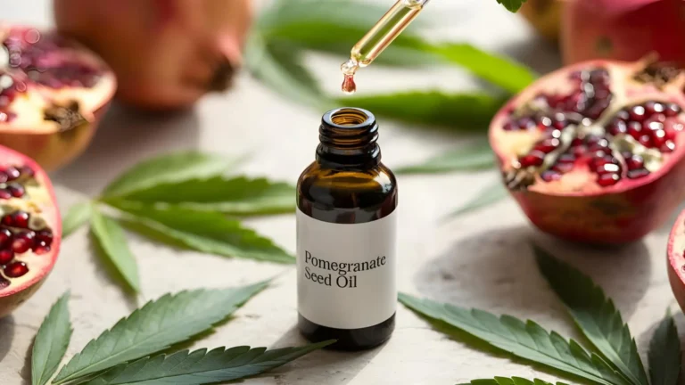 A pipette bottle of Pomegranate Seed Oil for skin and cannabis skincare.