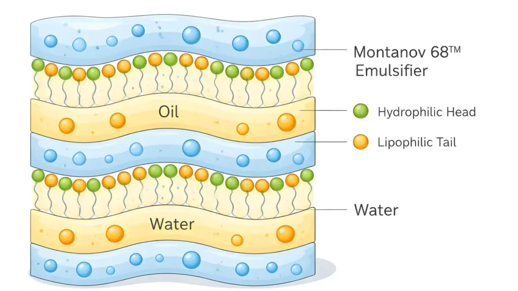 An infographic showing how Montanov 68™ Emulsifier works.