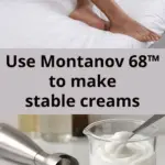 A man applying a moisturiser to his legs above a stick blender and glass jar of moisturiser made with Montanov 68™ Emulsifier.