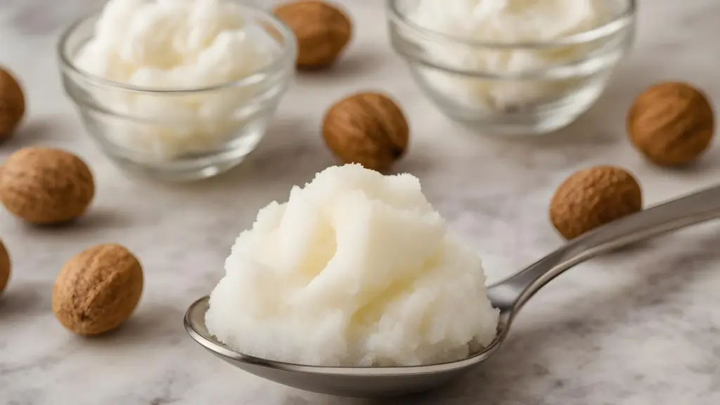 A spoon of shea butter for use in the stretch mark balm.