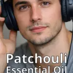A young man intently listening a podcast about Patchouli Essential Oil on his headphones.