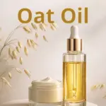 A dropper bottle of oat oil next to a jar of moisturiser made with oat oil.