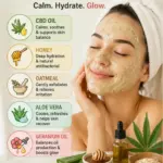 A woman with a towelling turban on her head and wearing a cannabis face mask.