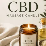 A CBD Massage Candle flickering in a spa setting.