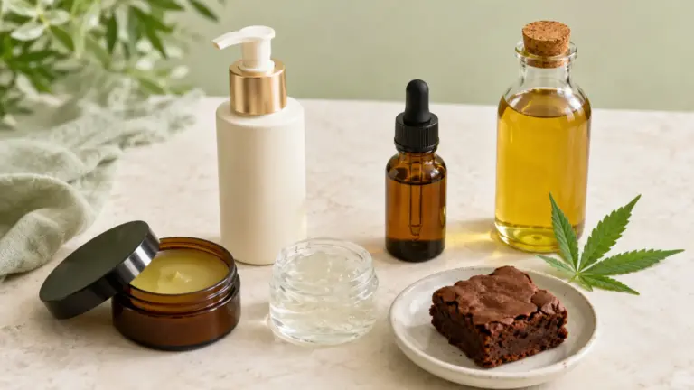 DIY cannabis products including balm, lotion, gel, tincture, infused oil and an edible brownie