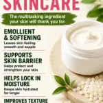 Pinterest graphic for Cetearyl Alcohol in Skincare showing a cream jar, skincare pellets, green leaves, and key benefits including emollient softening, skin barrier support, moisture retention, and improved texture and stability, with a call to watch on YouTube.