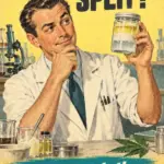 Yellow and turquoise 1950s-style illustration of a formulator inspecting separated cream. Headline asks why cannabis cream split, with “Start with the right emulsifier” and a bold 420formulator.com footer.